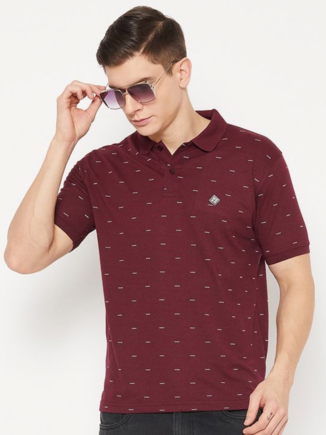 

UBX Men Printed Polo Collar T-shirt, Maroon