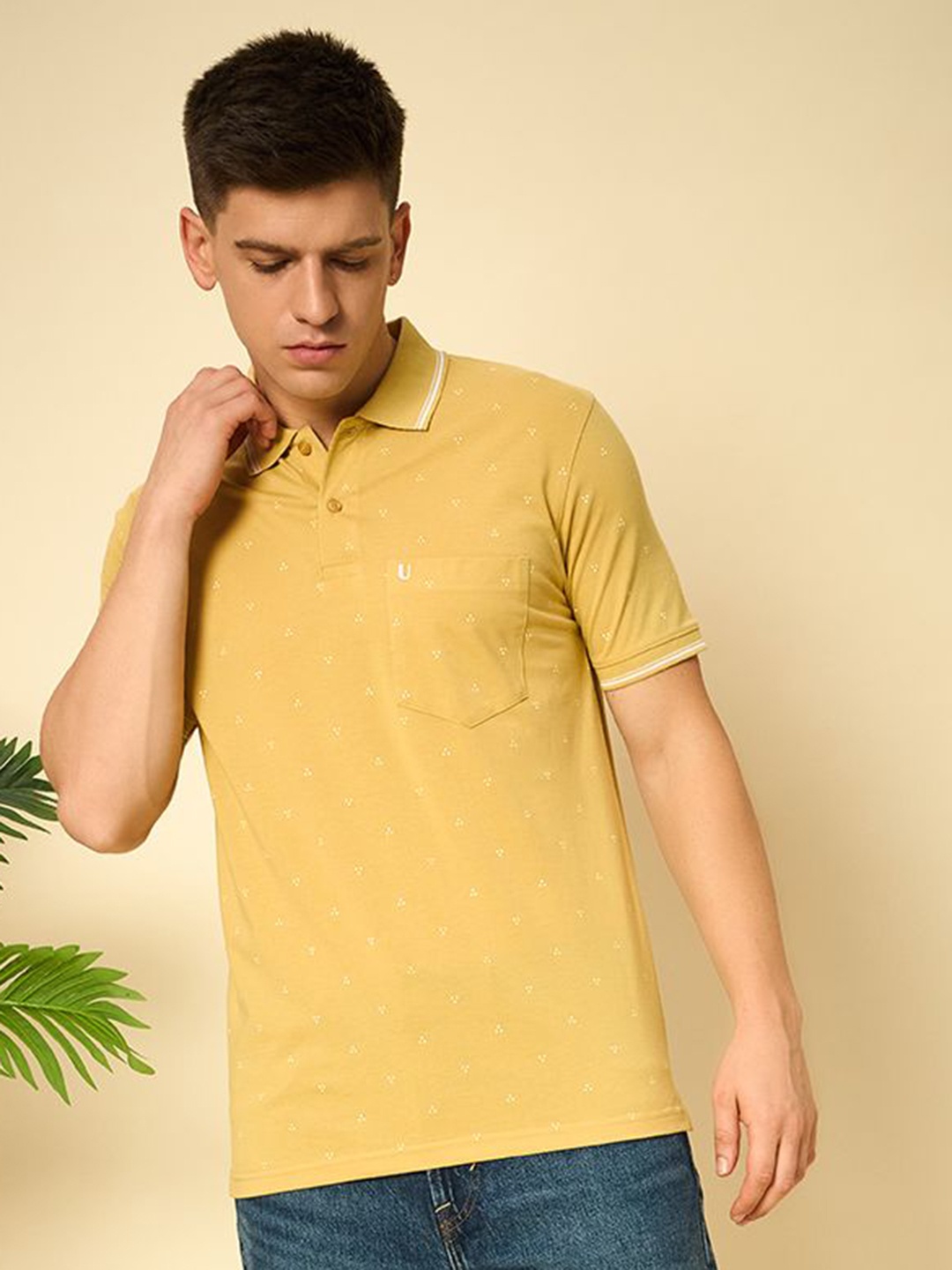 

UNIBERRY Men Printed Polo Collar T-shirt, Yellow