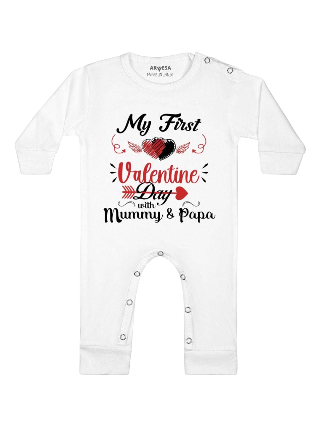 

Arvesa First Valentine Printed Baby Romper, White