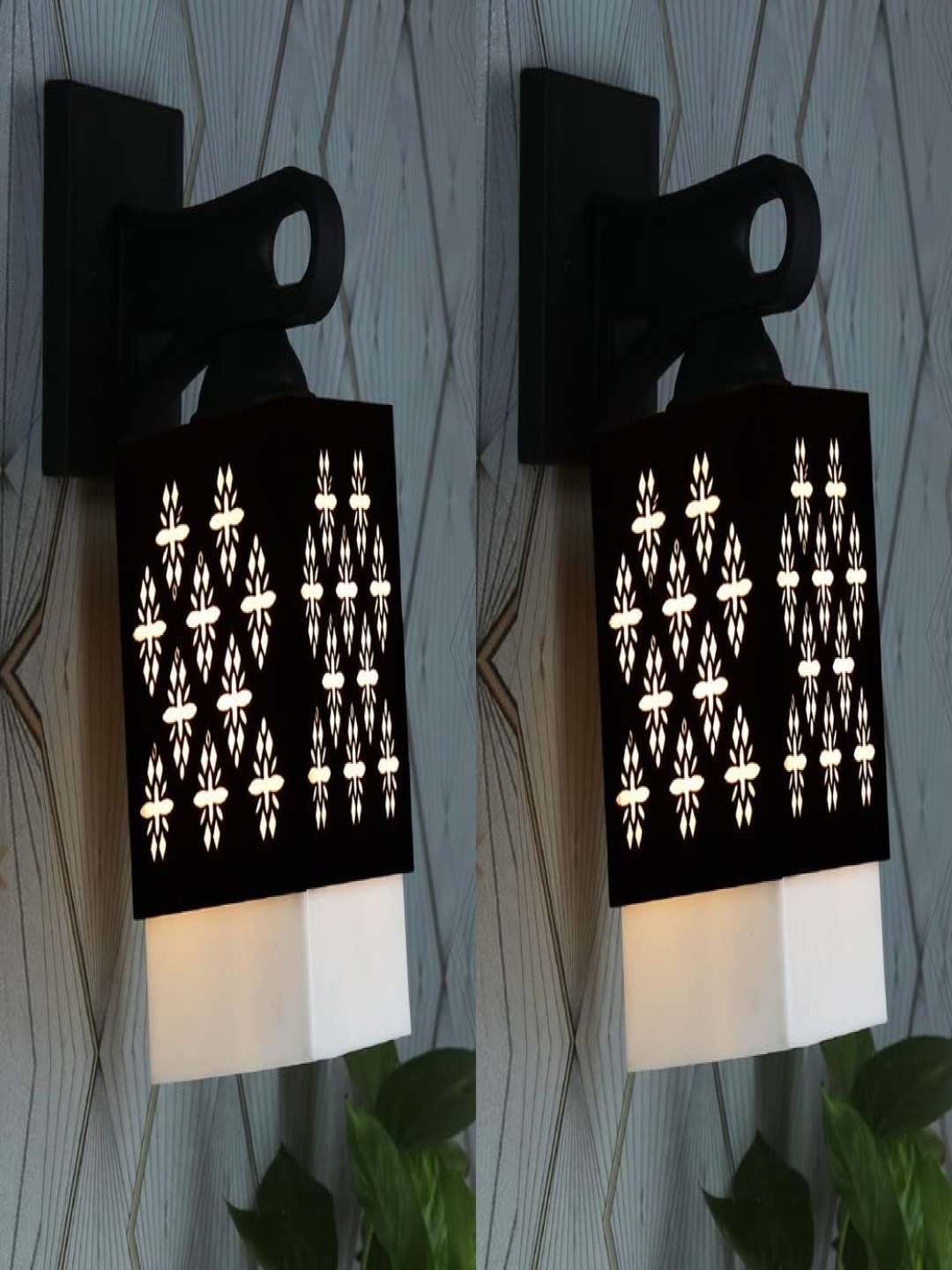 

Gojeeva Black & White 2 Pieces Textured Wooden Square Shaped Wall Lamps