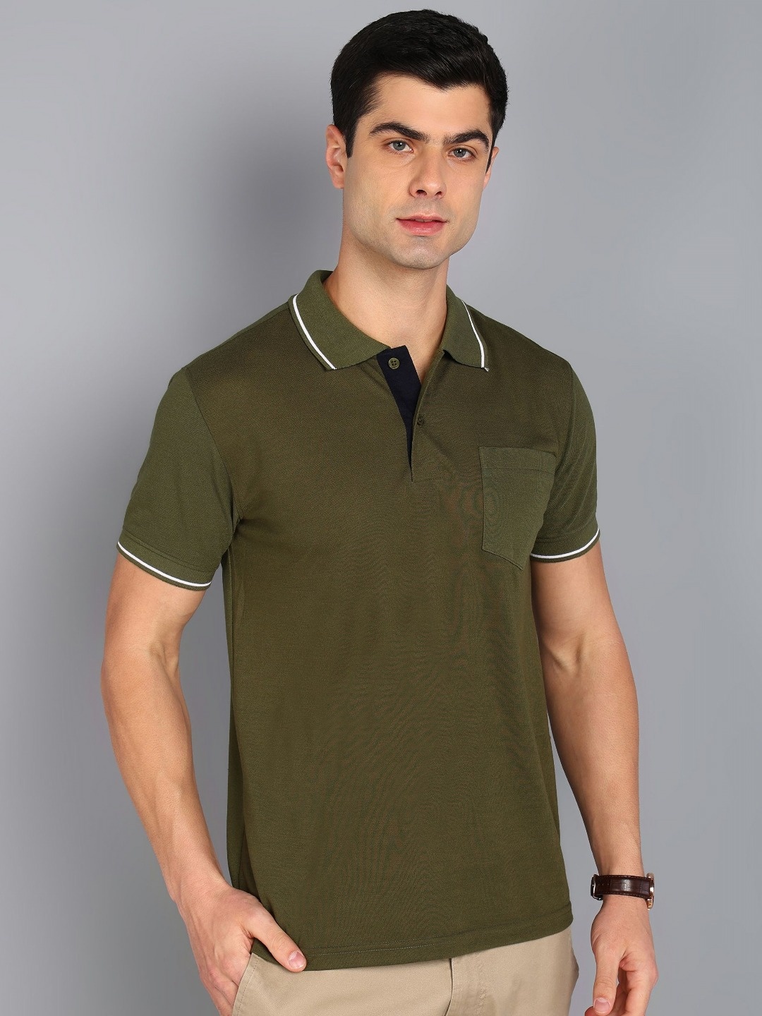 

XFOX Men Polo Collar T-shirt, Olive