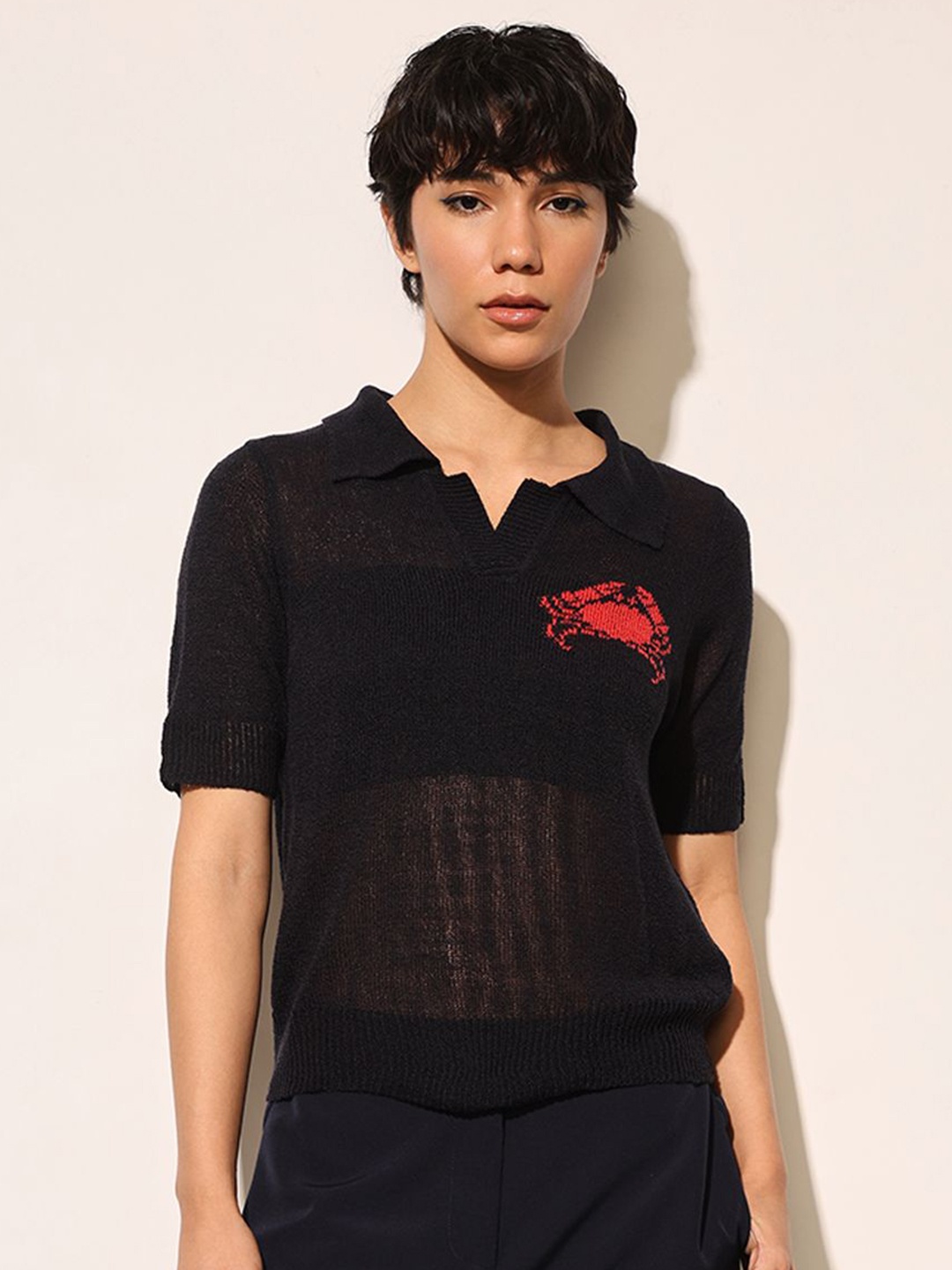 

ONLY Women Polo Collar T-shirt, Black