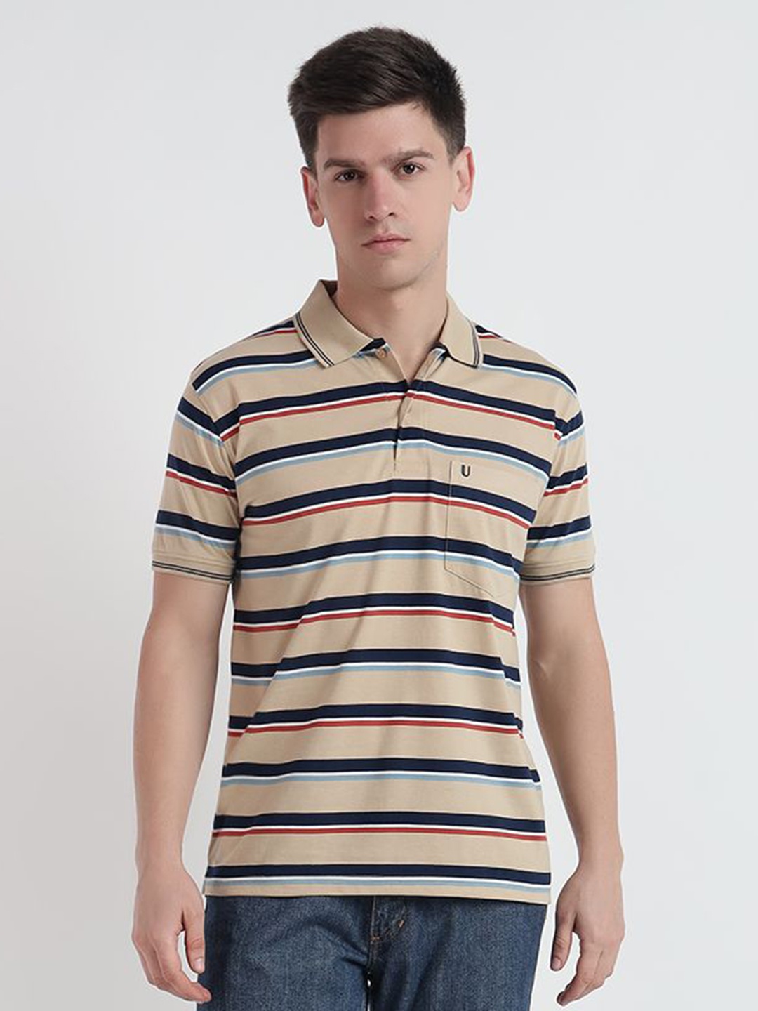 

UNIBERRY Men Striped Polo Collar T-shirt, Multi