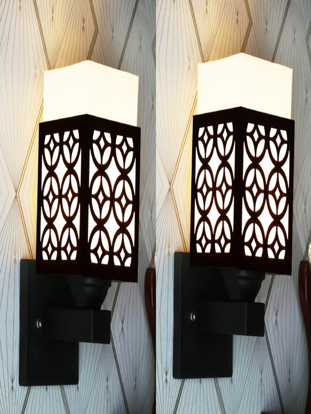 

Gojeeva Black & White 2 Pieces Textured Wooden Square Shaped Wall Lamps