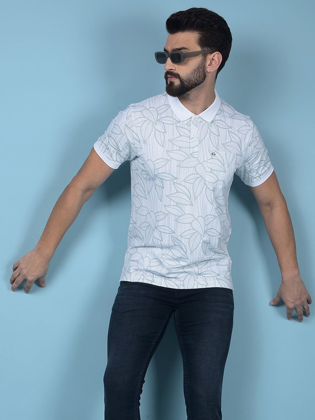 

Crimsoune Club Men Printed Polo Collar Pockets Slim Fit T-shirt, Blue