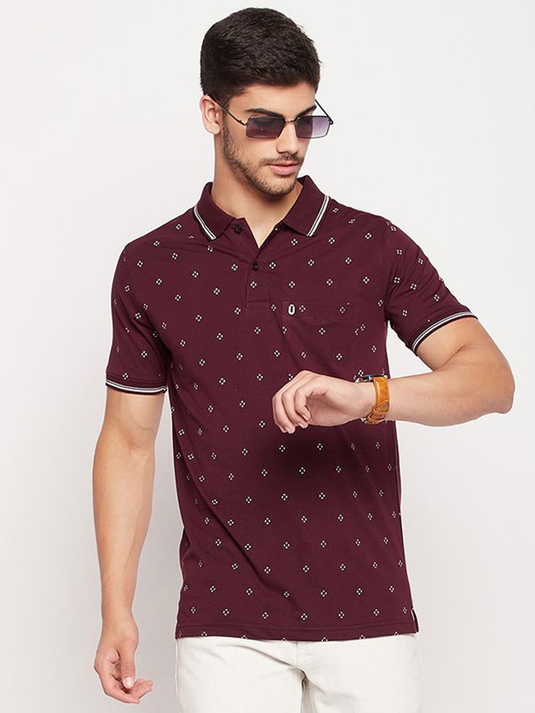 

UNIBERRY Men Printed Polo Collar T-shirt, Maroon