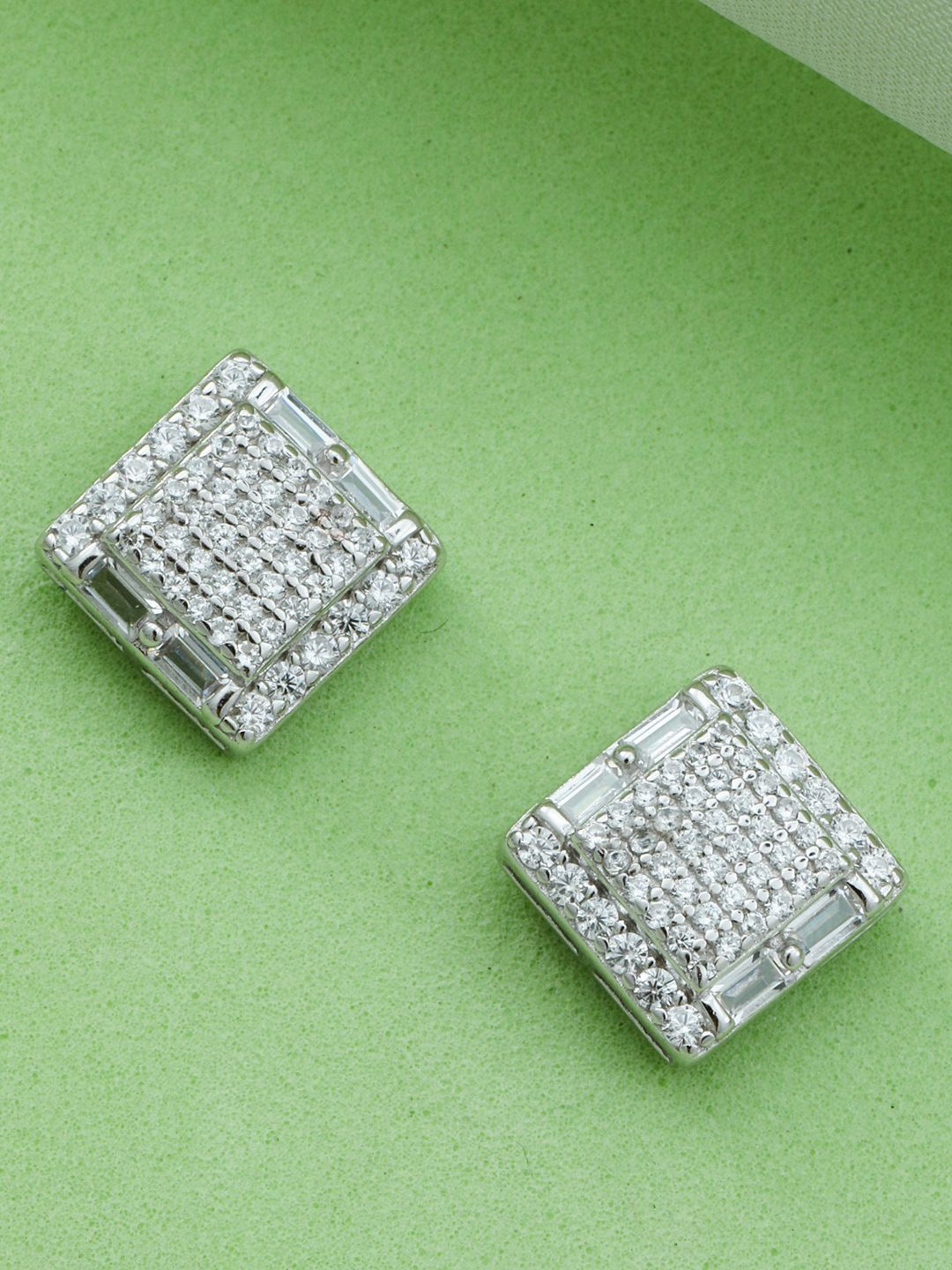 

MAIRA 925 Sterling Silver Rhodium-Plated Cubic Zirconia Studded classic Shaped Studs