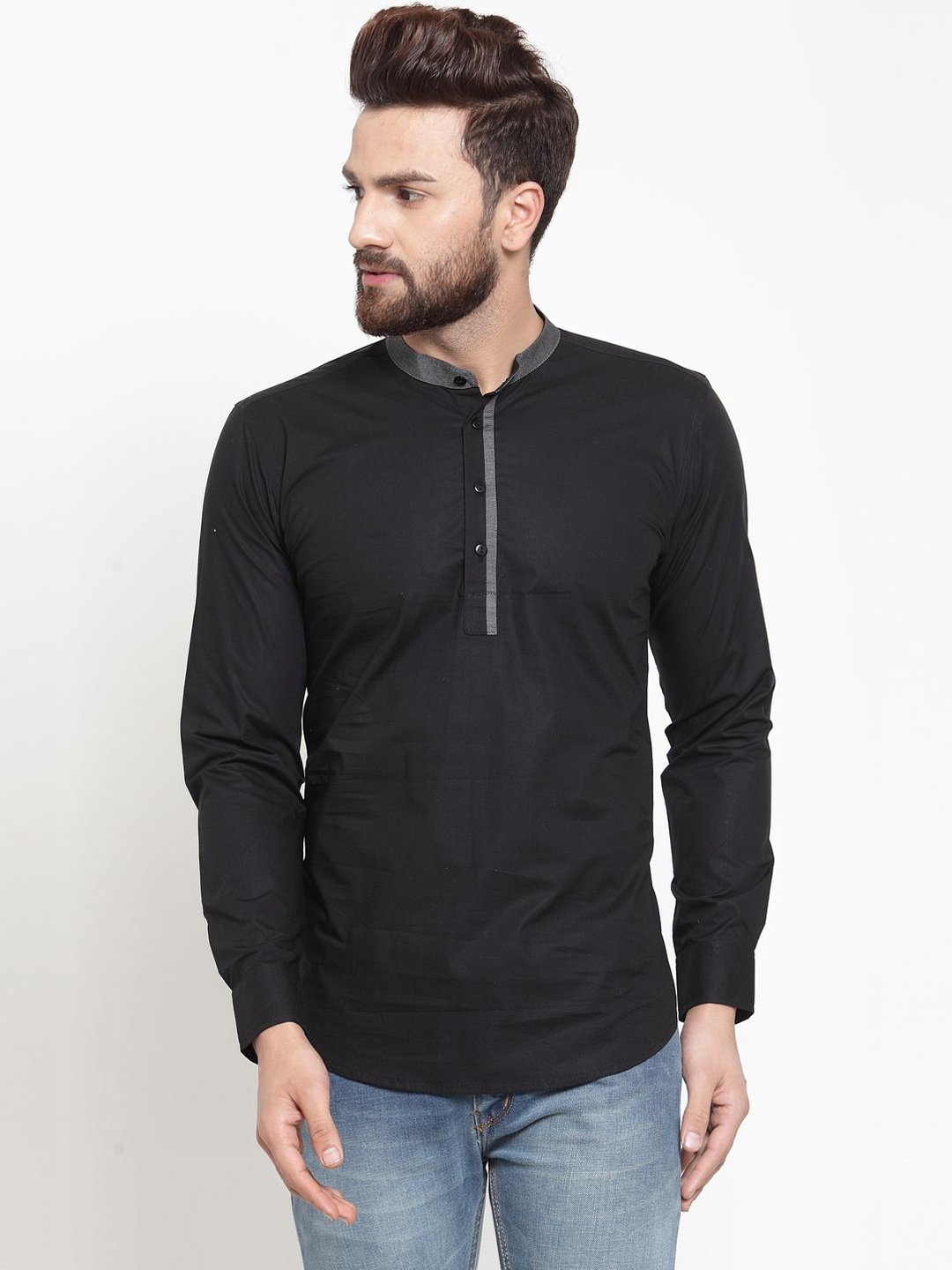 

Moda Rapido Mandarin Collar Cotton Short Kurta, Black