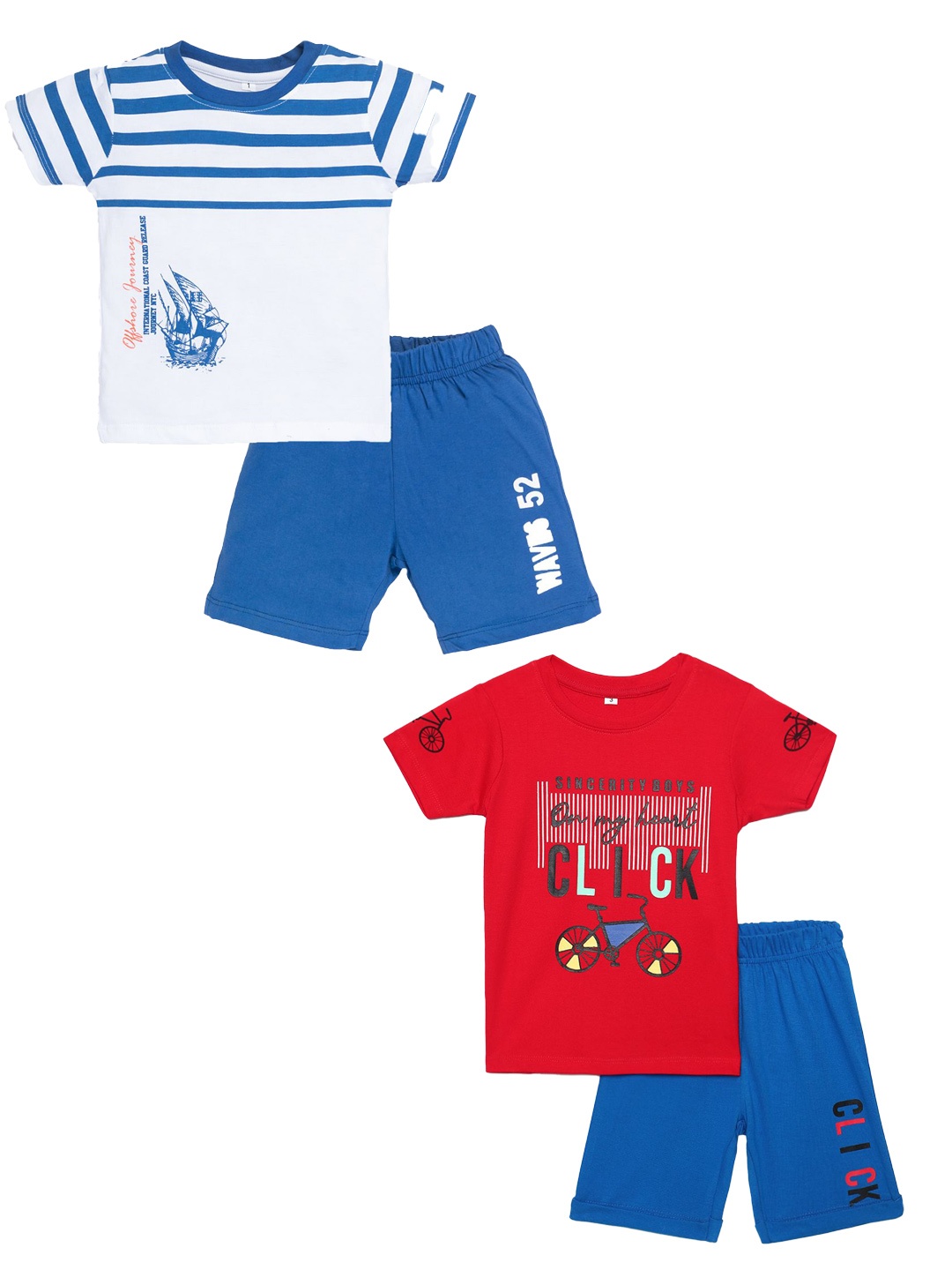 

YK Boys Pack Of 2 Printed Pure Cotton T-shirt with Shorts, White