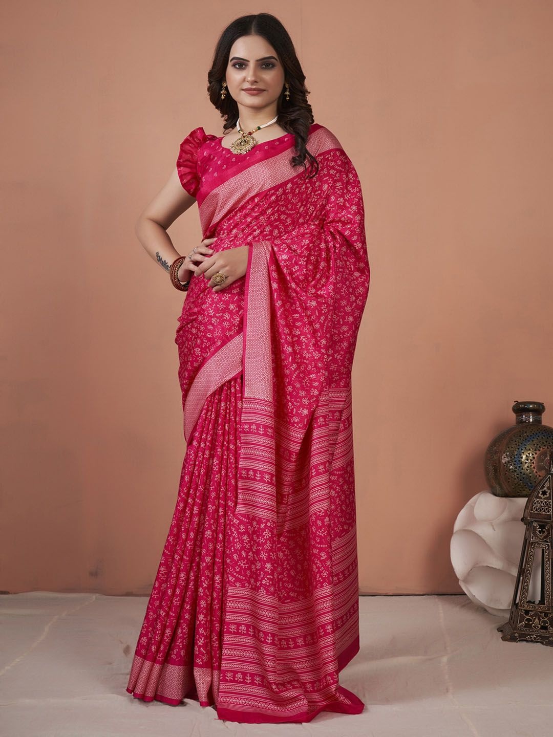 

Anouk Rustic Bagh Silk Blend Bagh Saree, Pink