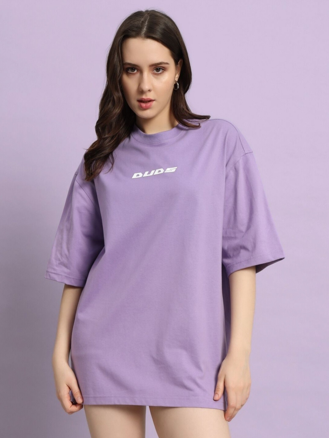 

WEARDUDS Women Printed Raw Edge T-shirt, Lavender