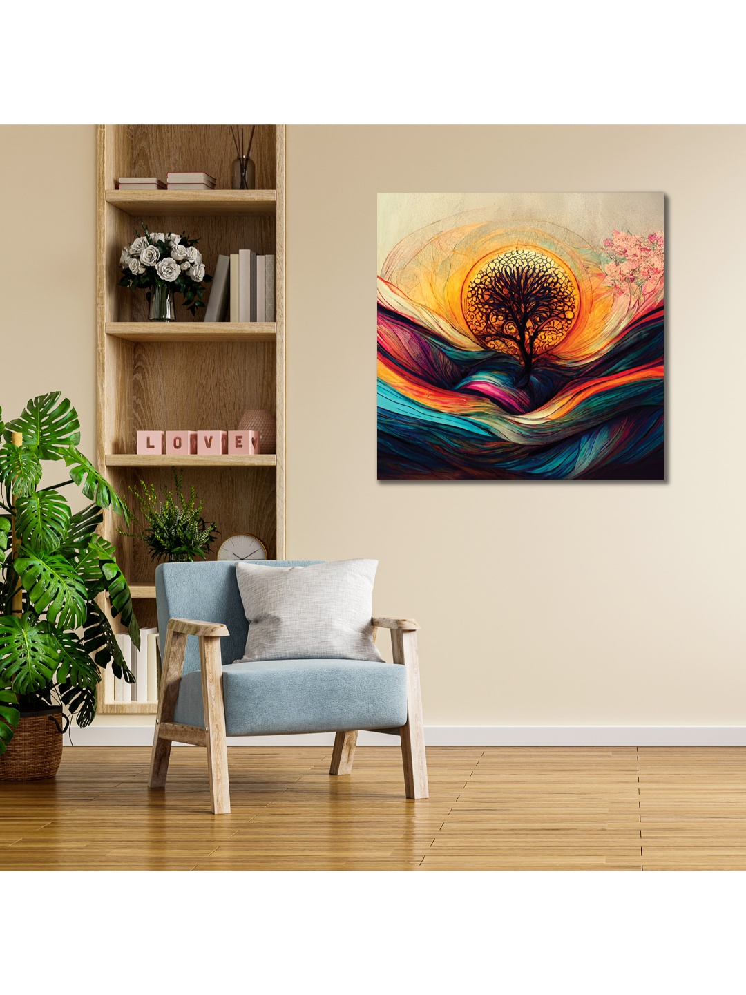 

CVANU Blue & Orange Floral & Botanical Canvas Painting Wall Art