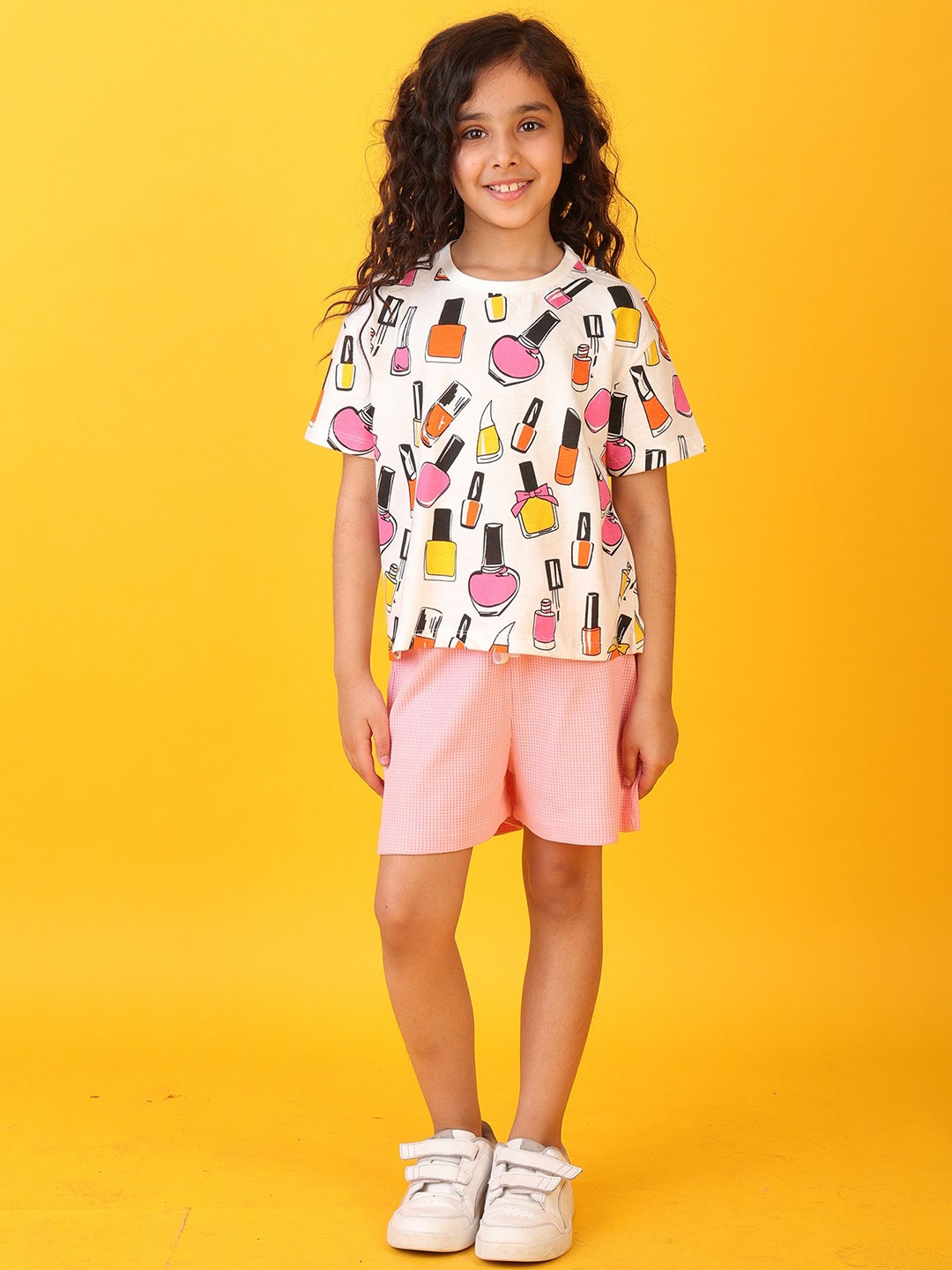 

Anthrilo Girls Printed Pure Cotton T-shirt with Shorts, White