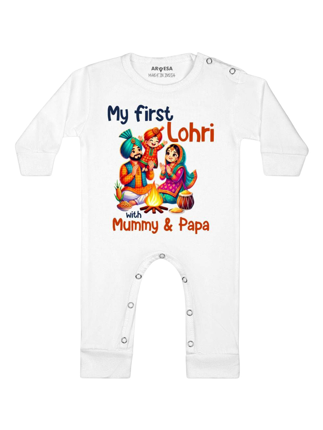 

Arvesa First Lohri Printed Baby Romper, White