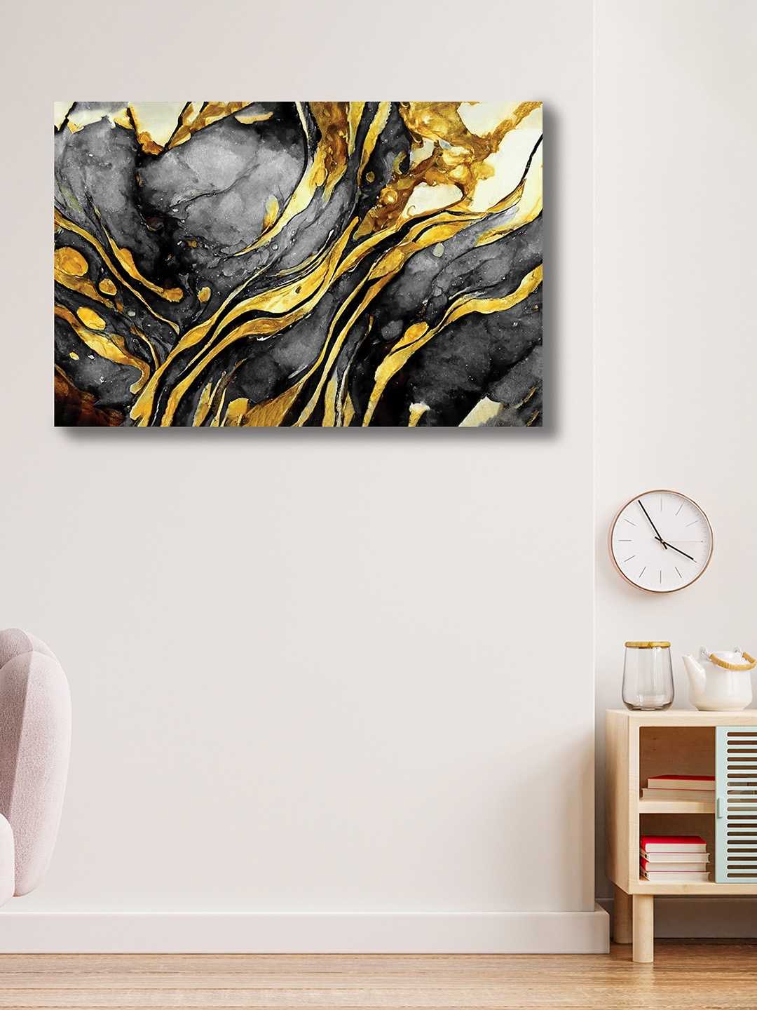 

CVANU Black & Gold Toned Canvas Abstract Painting Wall Art