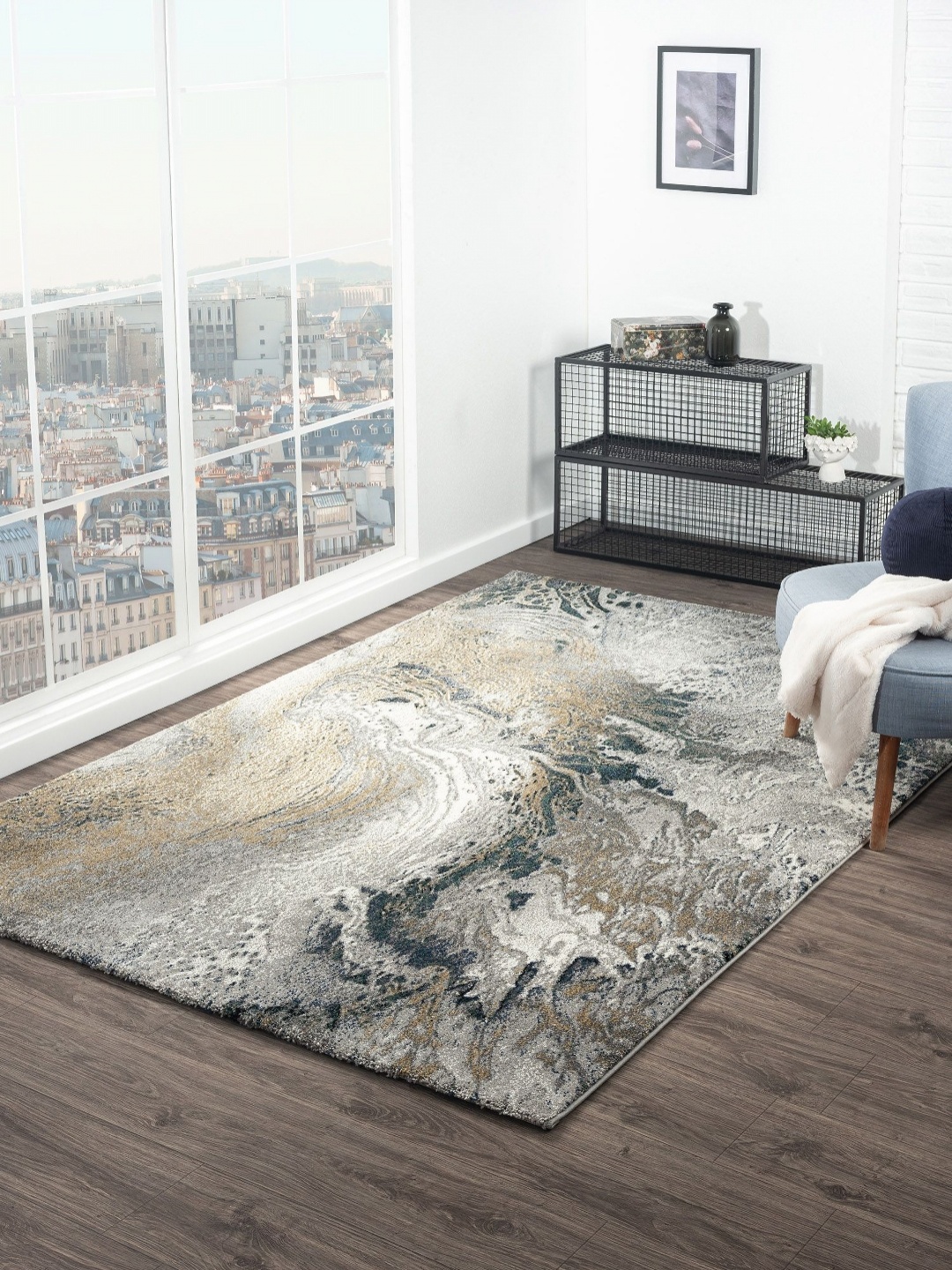 

OBSESSIONS Beige Abstract Printed Anti-Skid Carpet