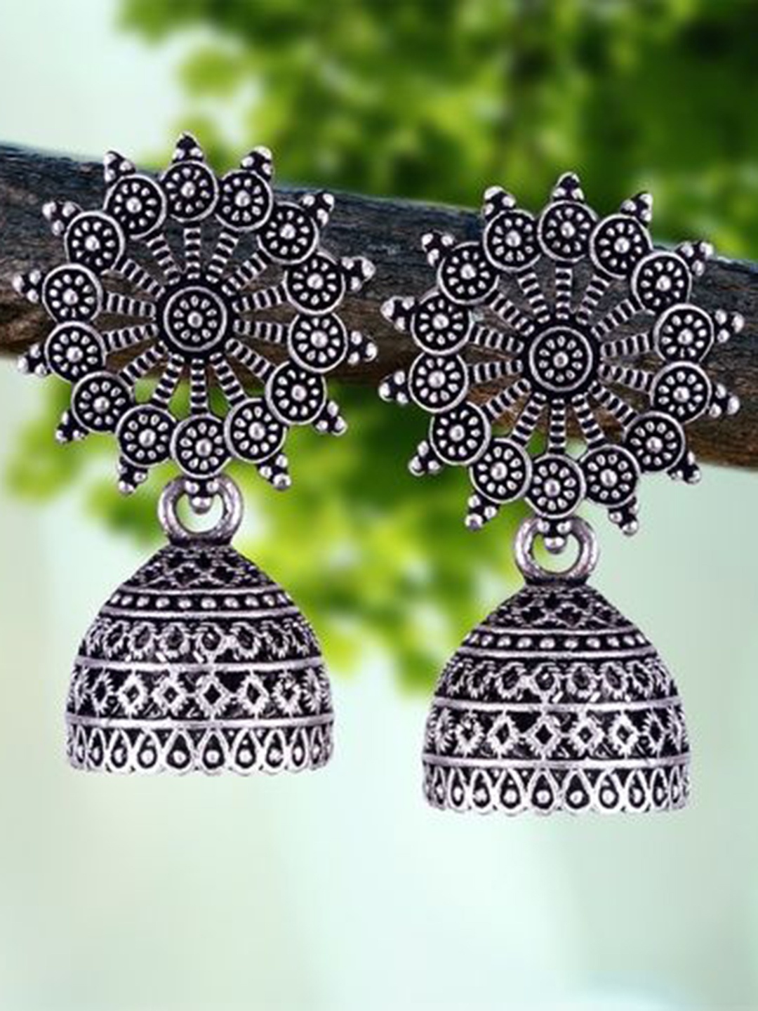 

DIVASTRI Set Of 5 Silver-Plated Dome Shaped Jhumkas Oxidized Earrings