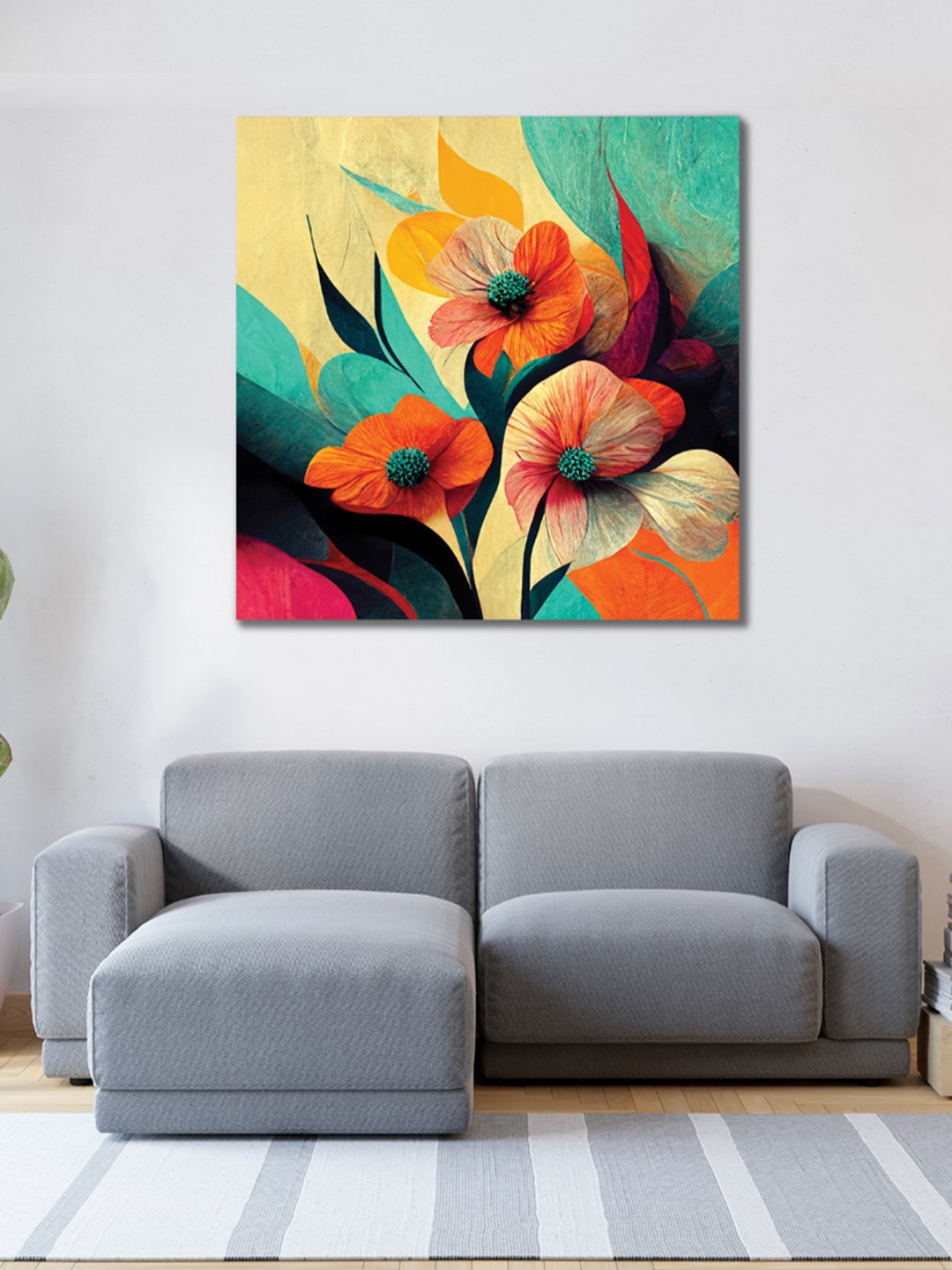 

CVANU Green & Orange Floral & Botanical Canvas Painting Wall Art