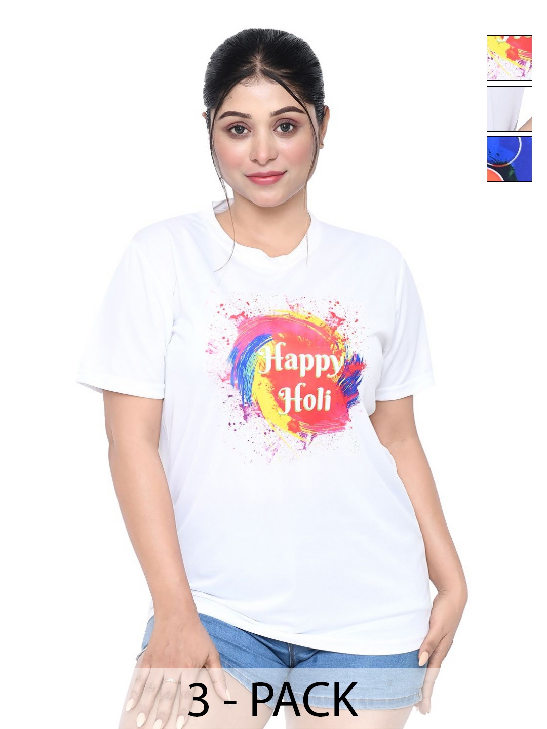 

RAPL Women 3 Printed Applique T-shirt, White