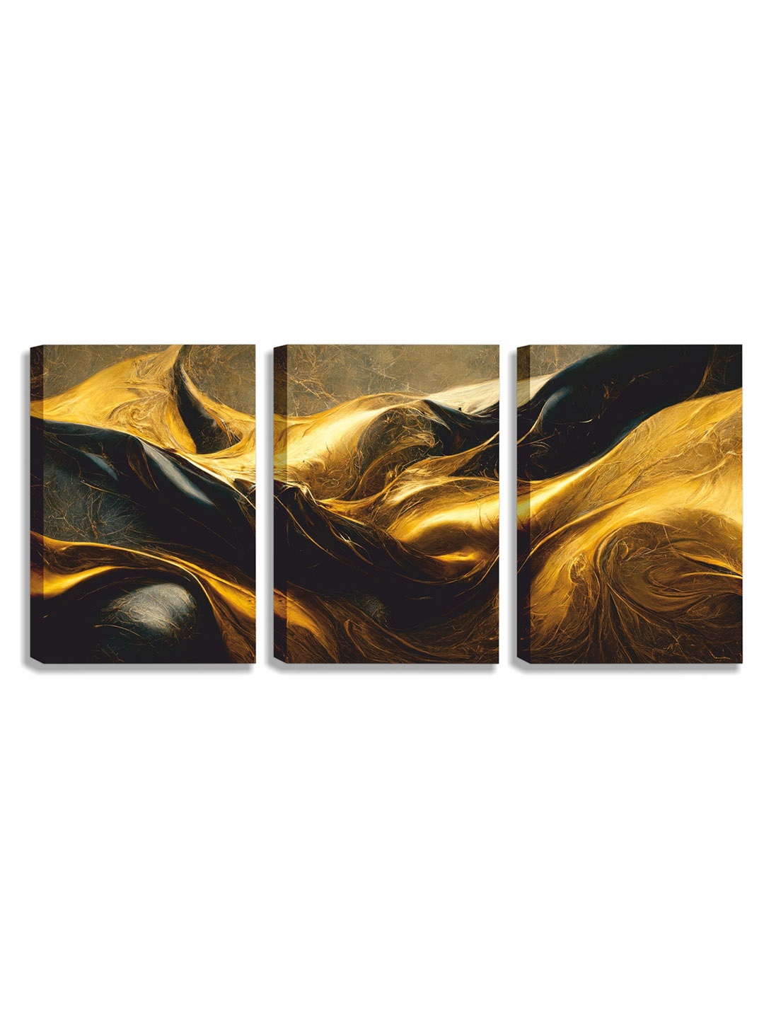 

CVANU Gold Toned & Black 3 Piece Abstract Canvas Wall Paintings