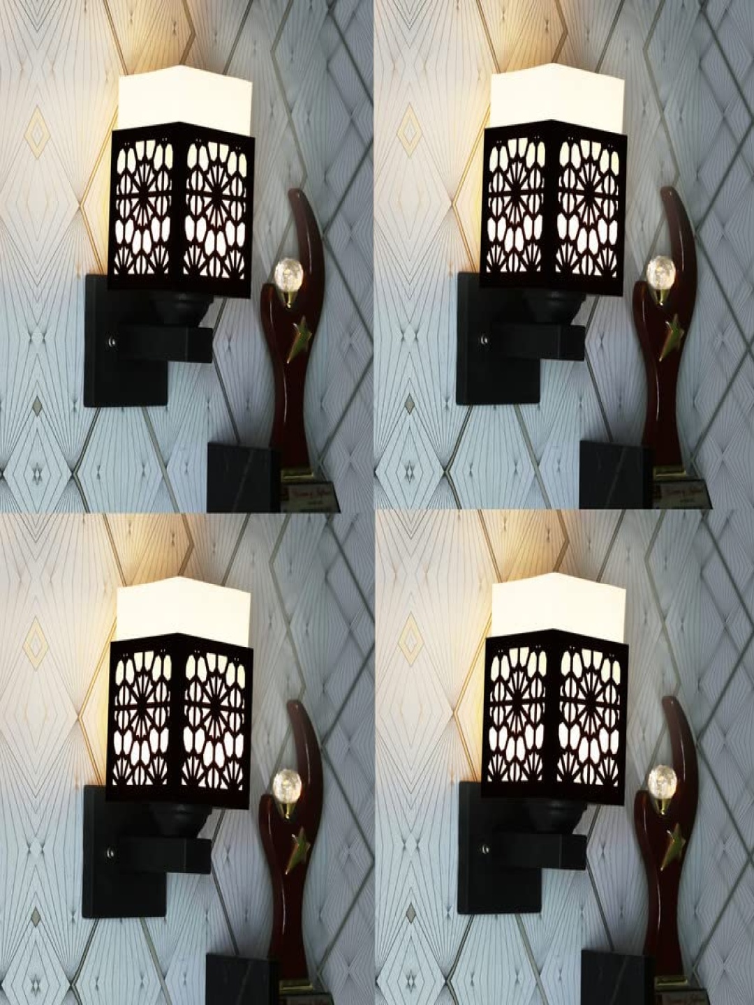 

Gojeeva Black and White 4 Pieces Textured Wooden Square Shaped Wall Lamps