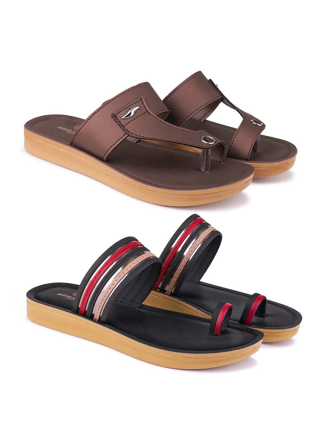 

BERSACHE Set Of 2 Ultra Soft Technology Open Toe Flats, Brown