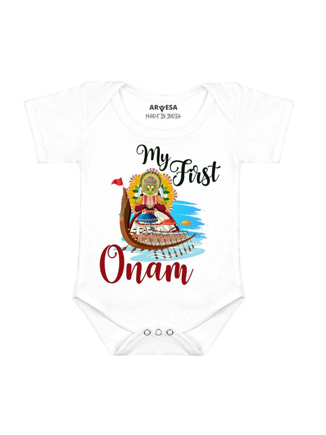 

Arvesa Infants Kids First Onam Printed Cotton Rompers, White