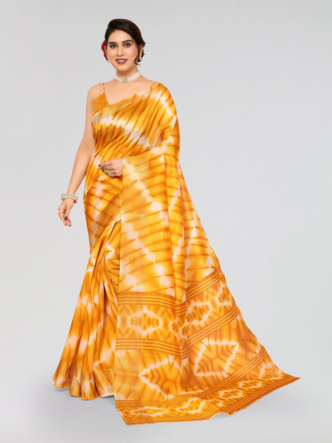 

Moda Rapido Tie and Dye Zari Saree, Yellow