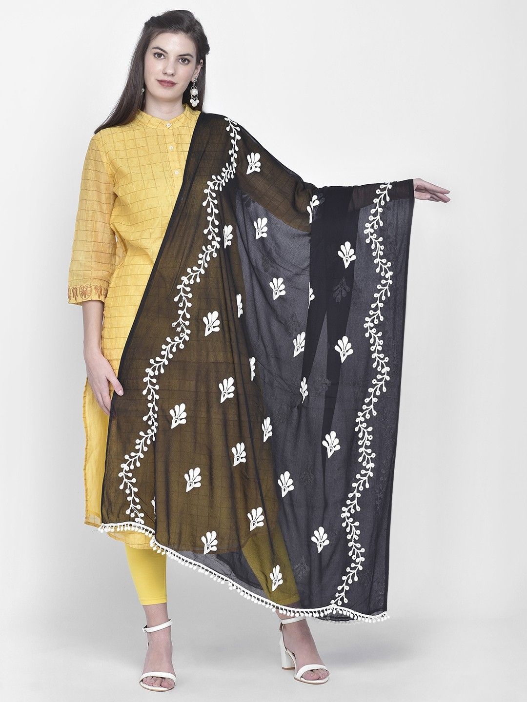 

LA FEMINAE Embroidered Chiffon Thread Work Dupatta, Black