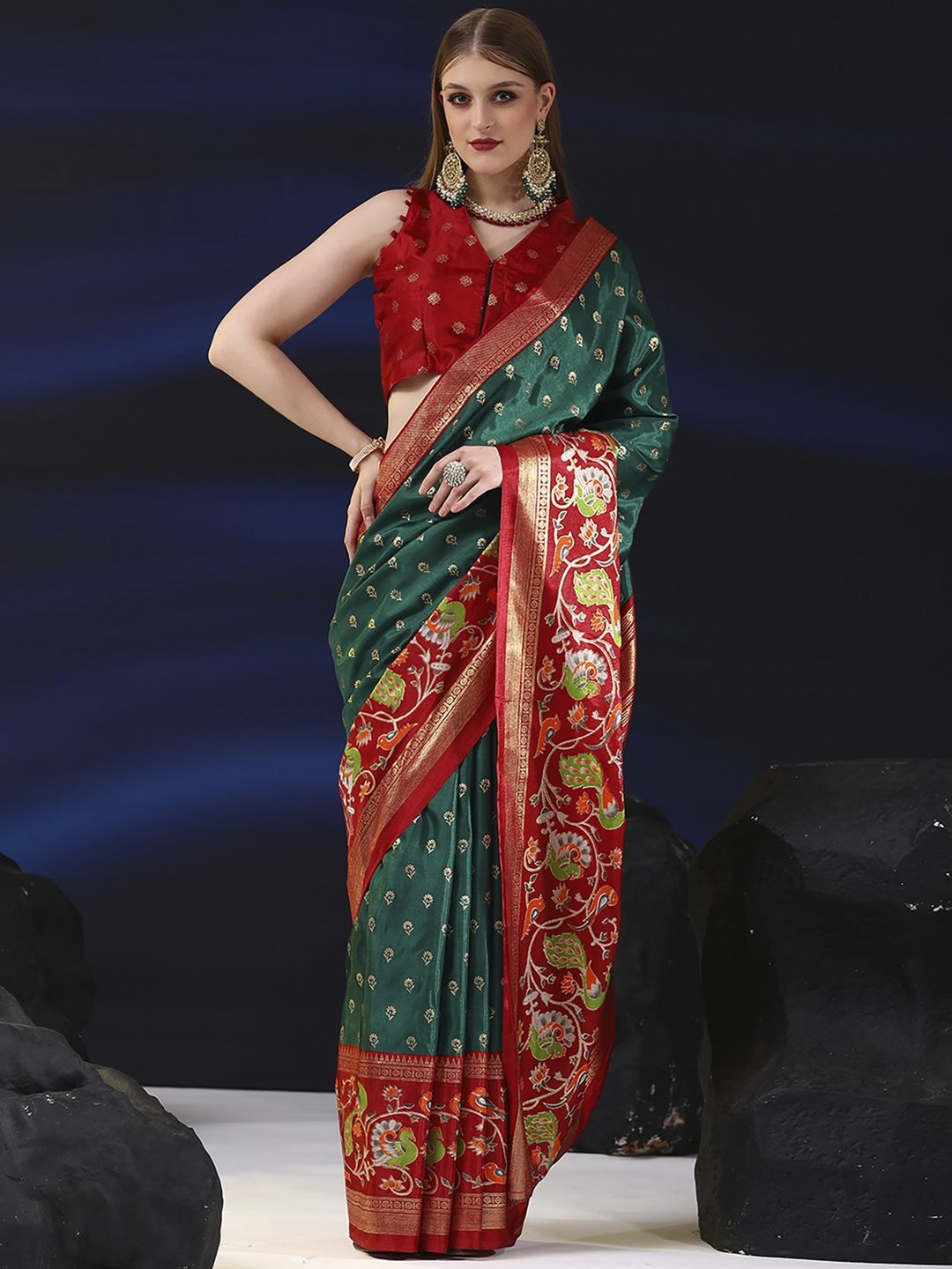 

Anouk Rustic Kalamkari Zari Silk Blend Bagh Saree, Green
