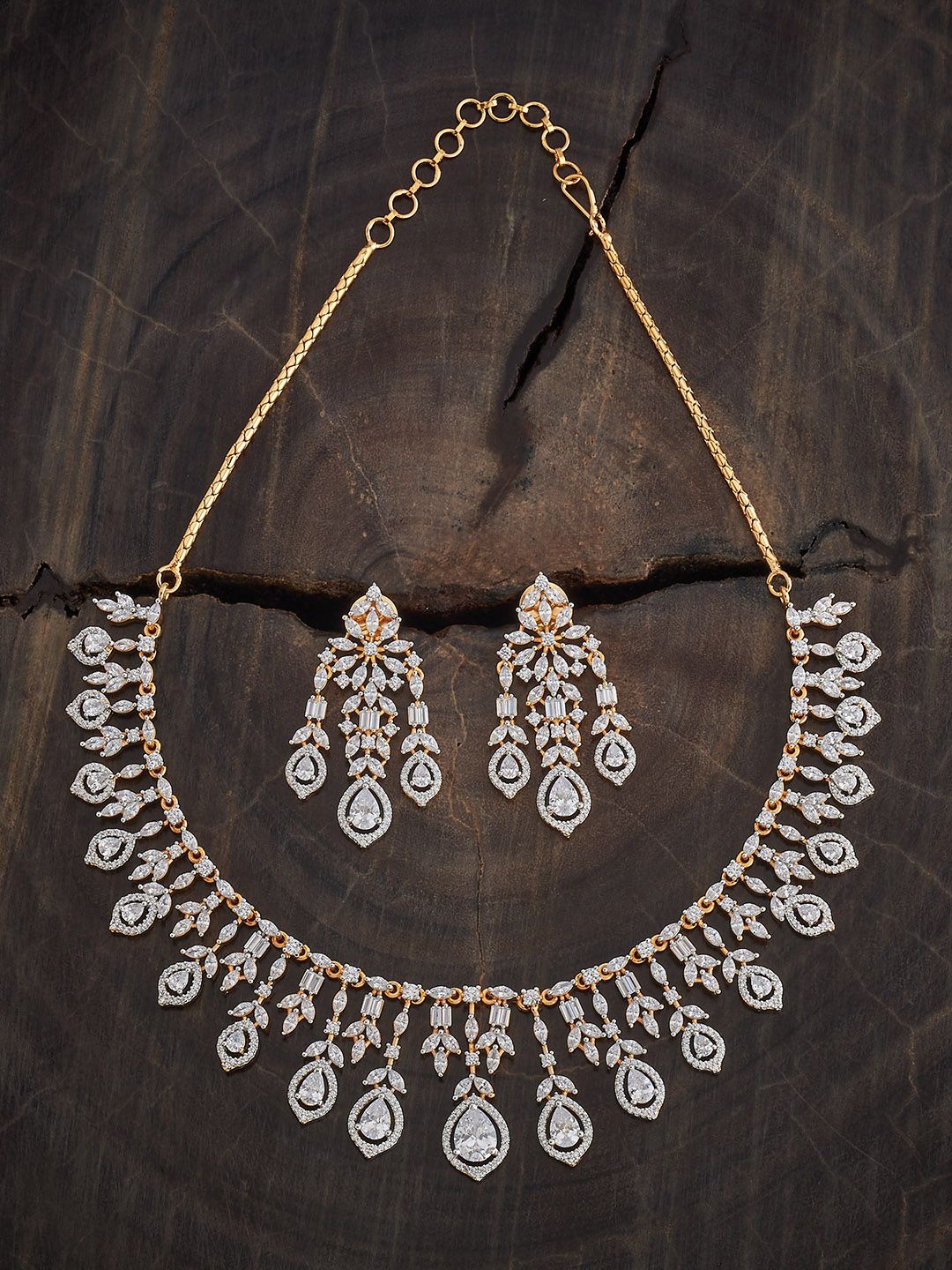 

Kushal's Fashion Jewellery White Rhodium Gold-Plated Party Zircon Jewellery Set