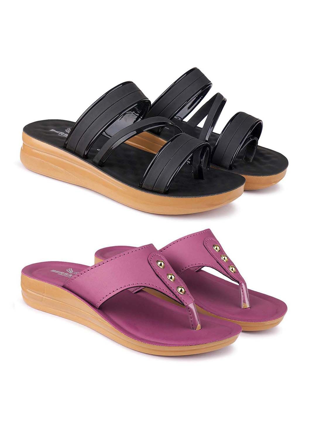 

BERSACHE Women Set Of 2 Flats, Black