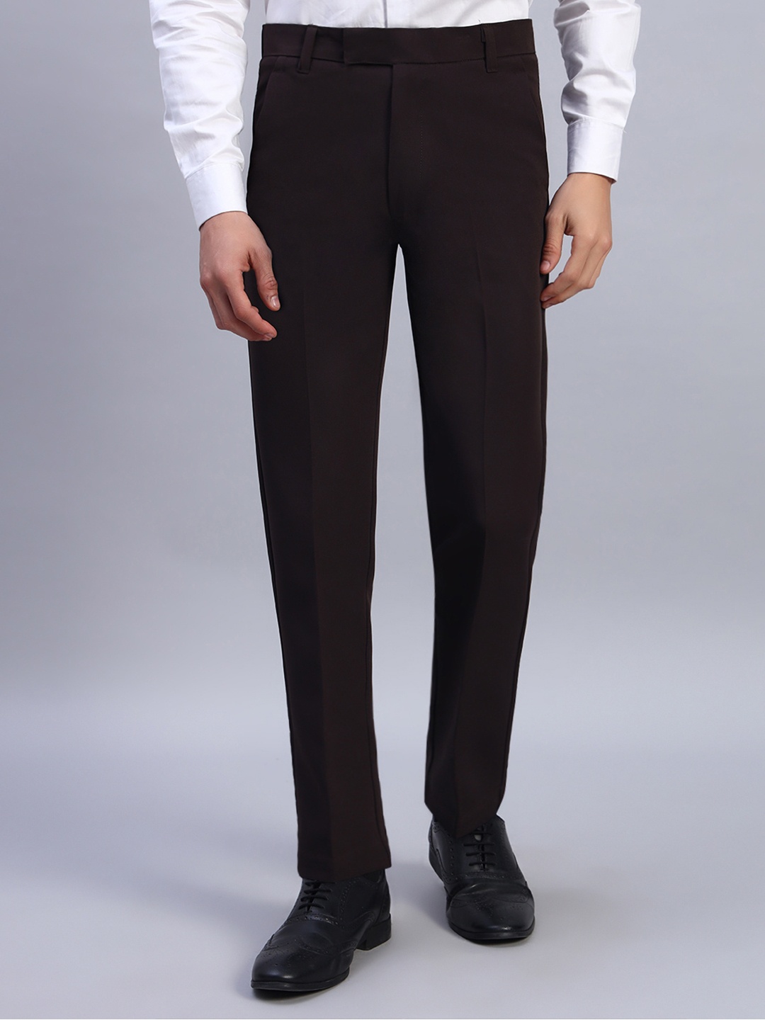 

AXNIS Men Ultra Slim Fit Trousers, Coffee brown