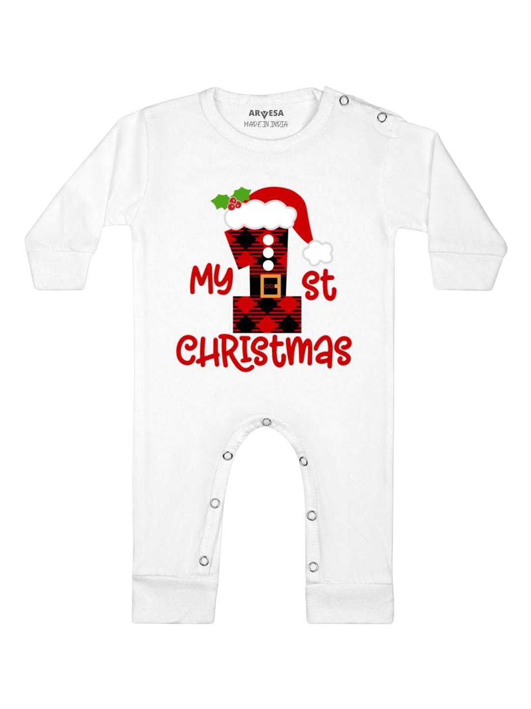 

Arvesa First Christmas Printed Baby Romper, White