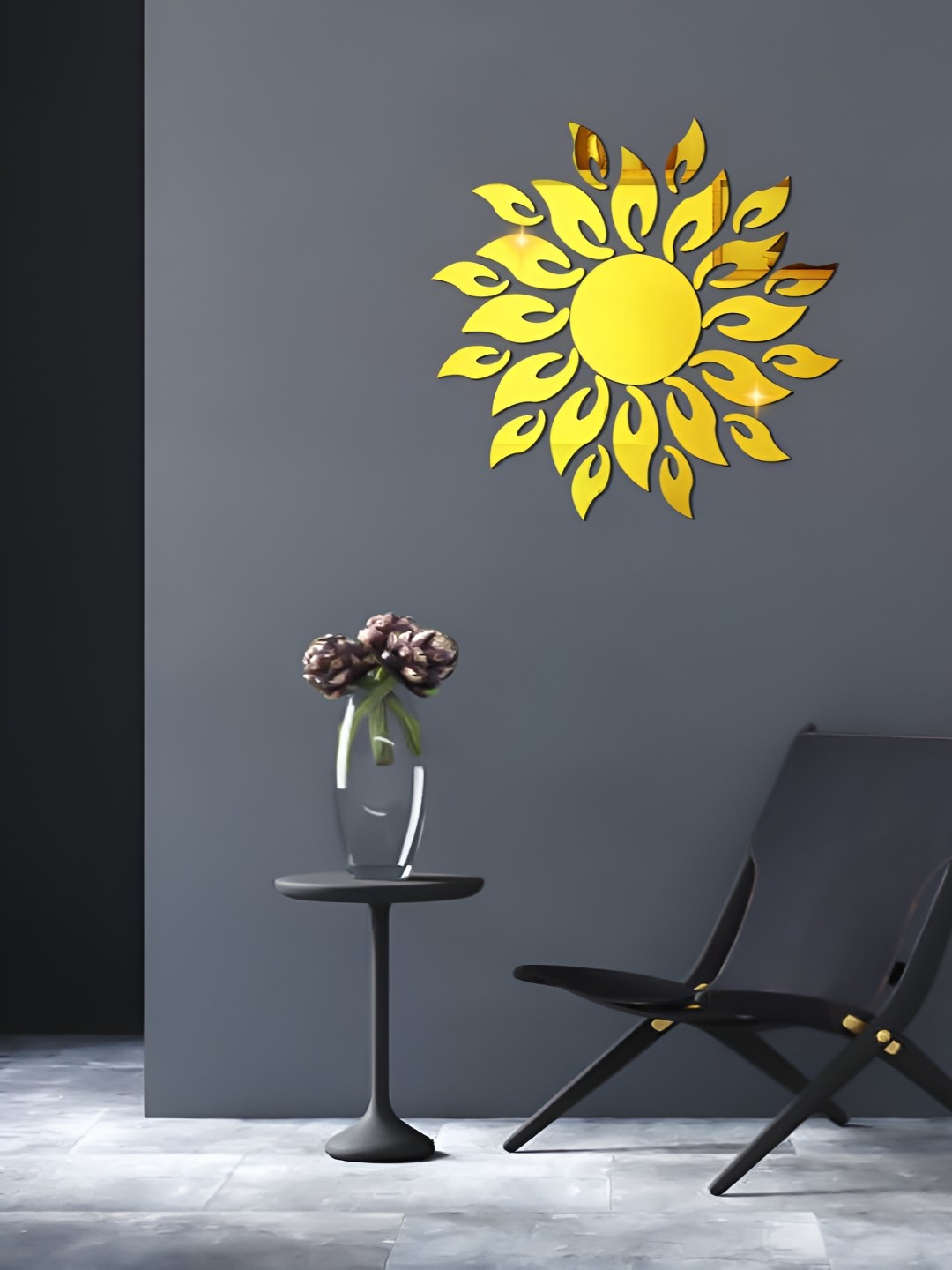 

WallDaddy Gold Toned Sun Mirror Wall Sticker
