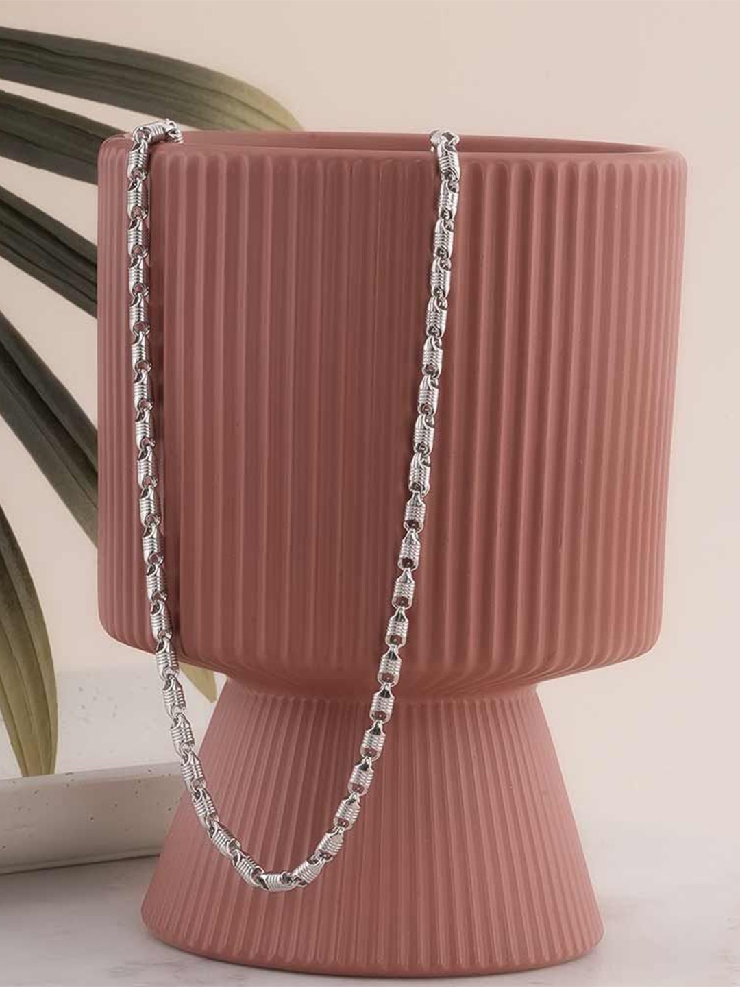 

PALMONAS Men 925 Sterling Silver Rhodium-Plated Barrel Link Chain