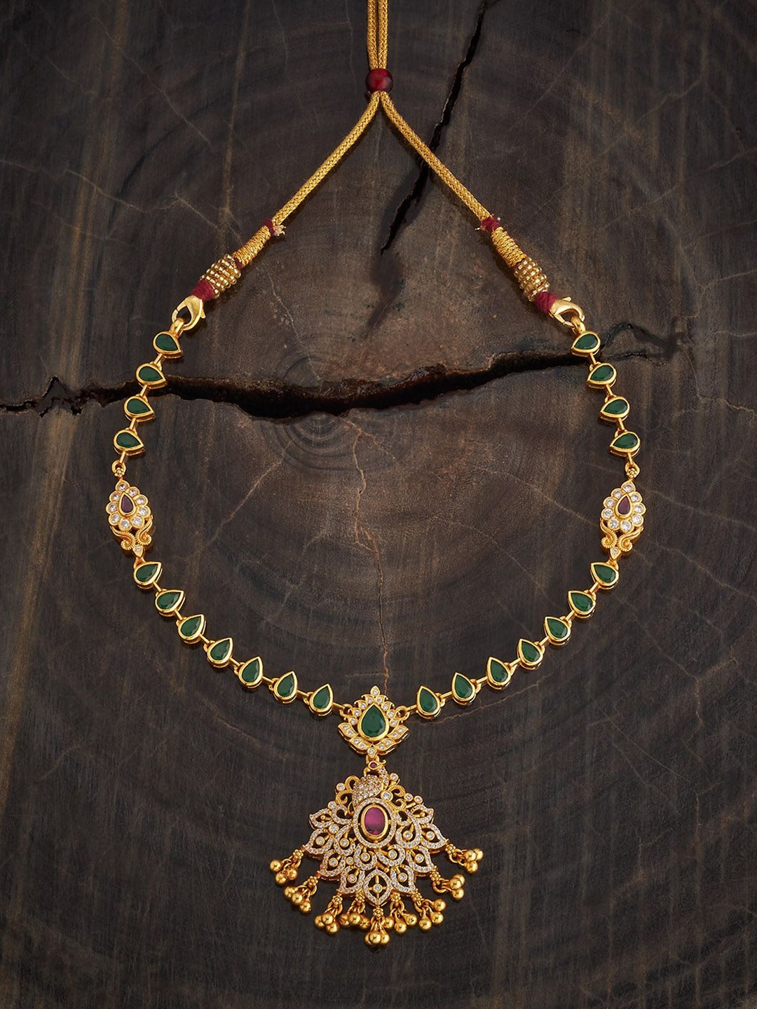 

Kushal's Fashion Jewellery 92.5 Sterling Silver Gold-Plated Ruby Studded Temple Necklace