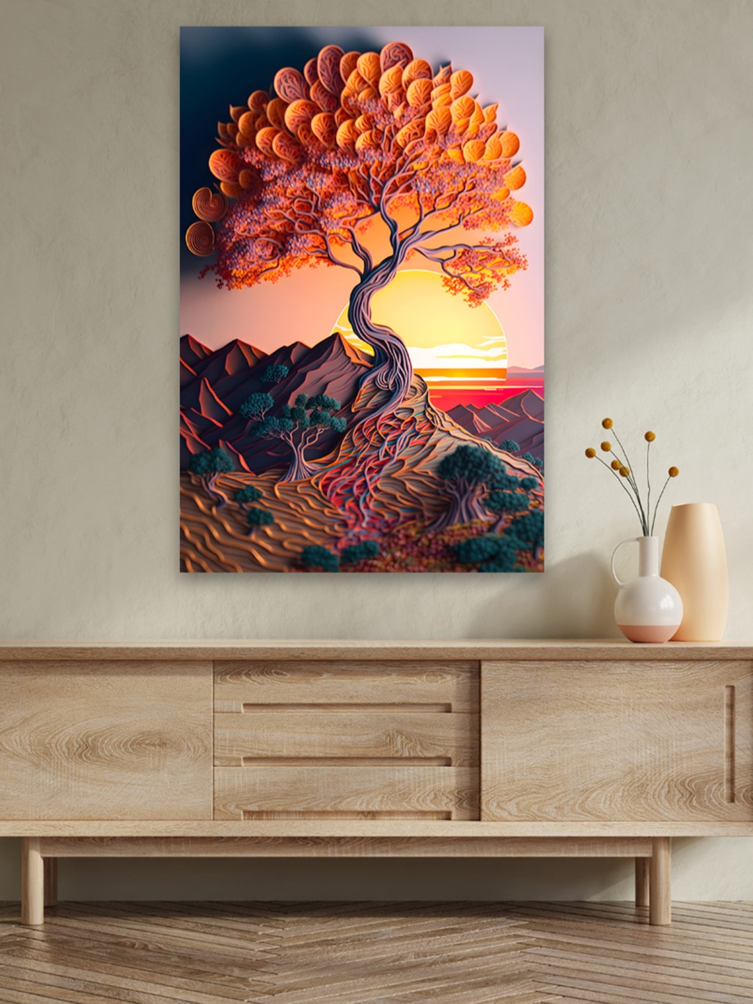 

CVANU Orange & Green Floral & Botanical Canvas Painting Wall Art