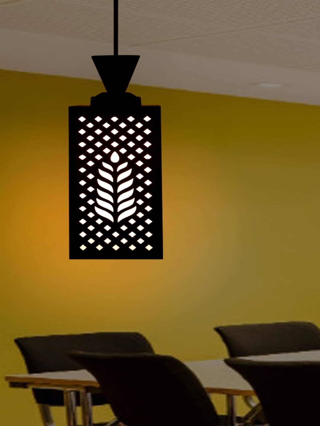 

Gojeeva Black & White Textured Wooden Rectangle Shaped Wall Hanging Lamp