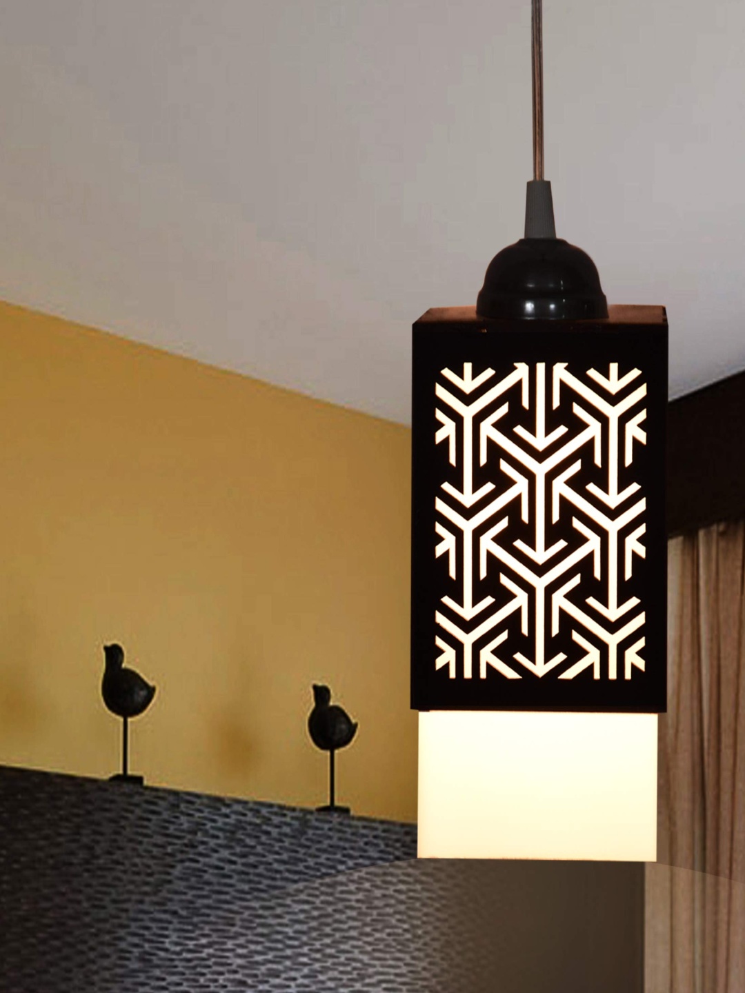

Gojeeva Black & White Textured Square Shaped Contemporary Wooden Hanging Wall Lamp