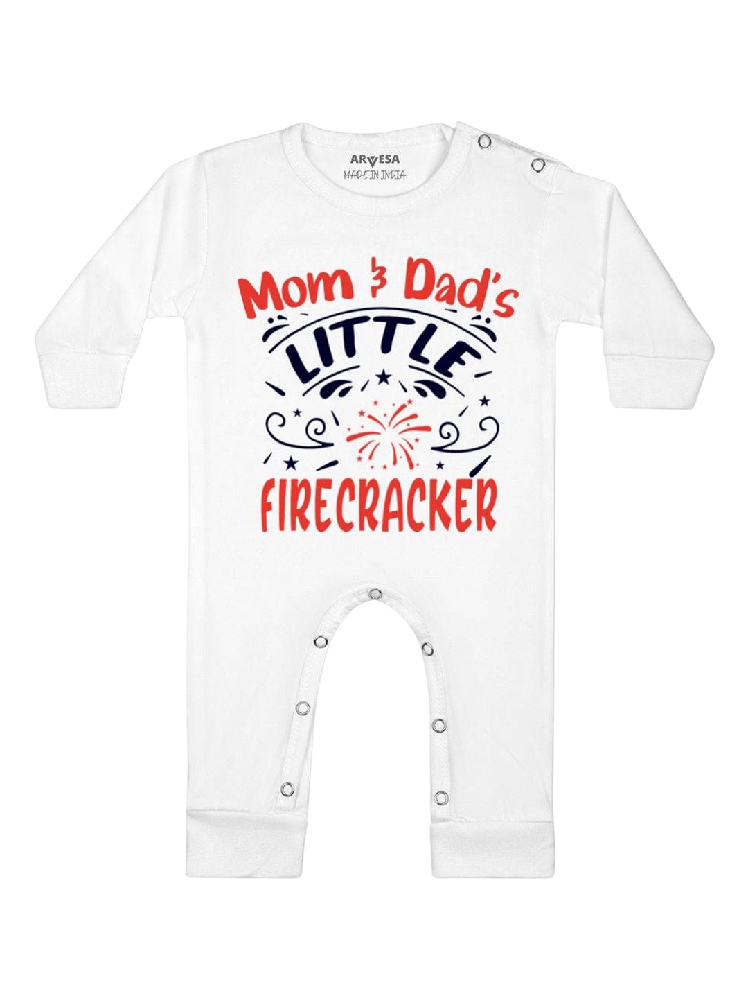

Arvesa First Diwali Printed Baby Romper, White