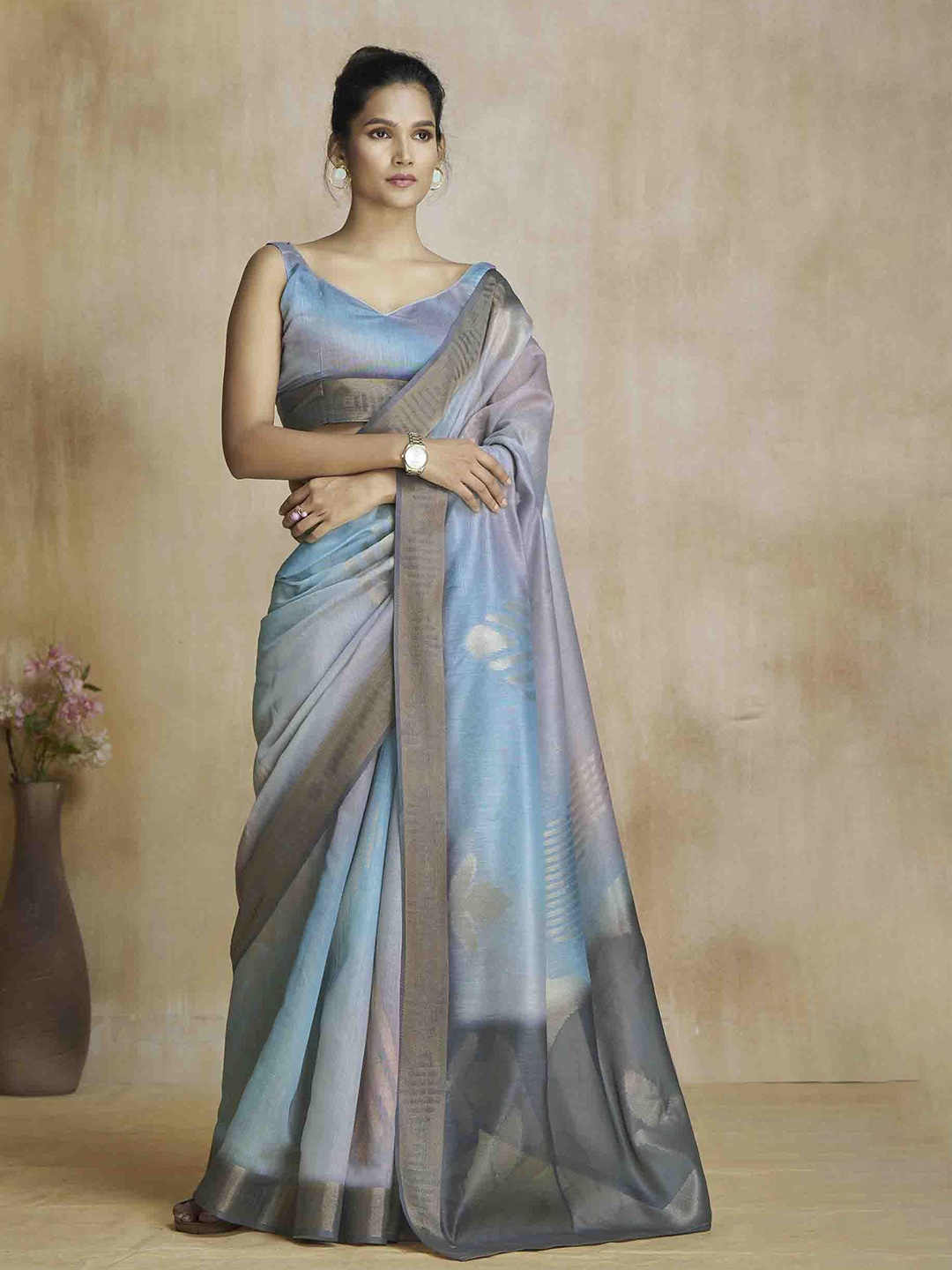 

Mitera Ombre Zari Silk Blend Saree, Blue