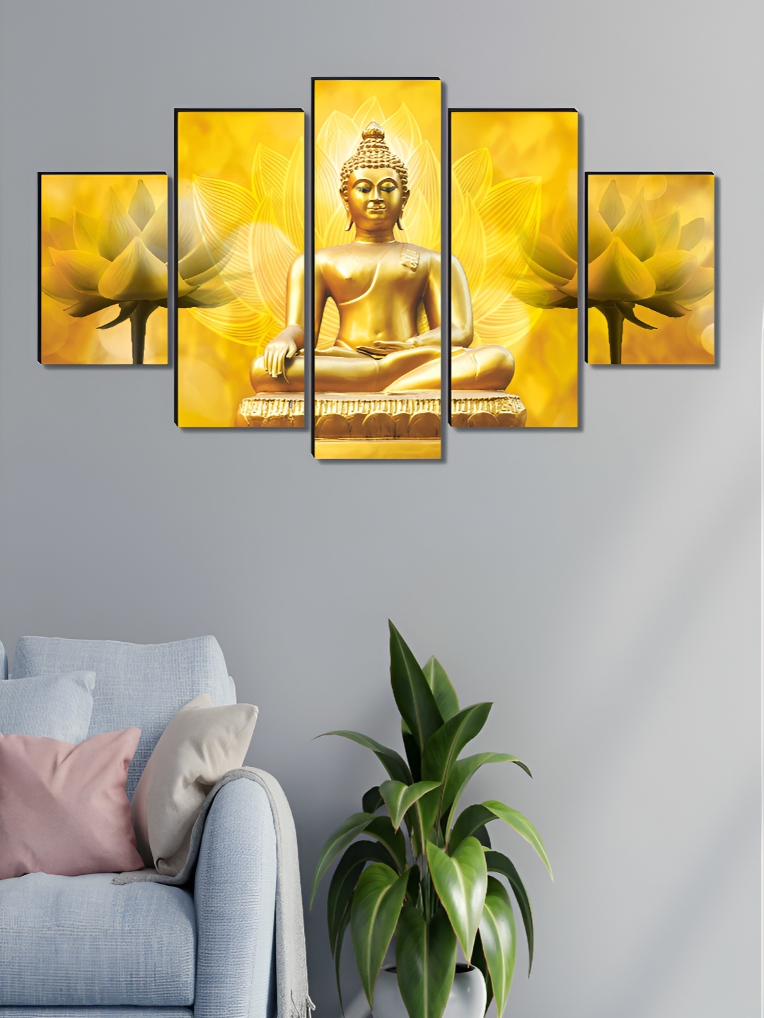 

Aura Gold-Toned & Black 5 Piece Canvas Religious Wall Paintings