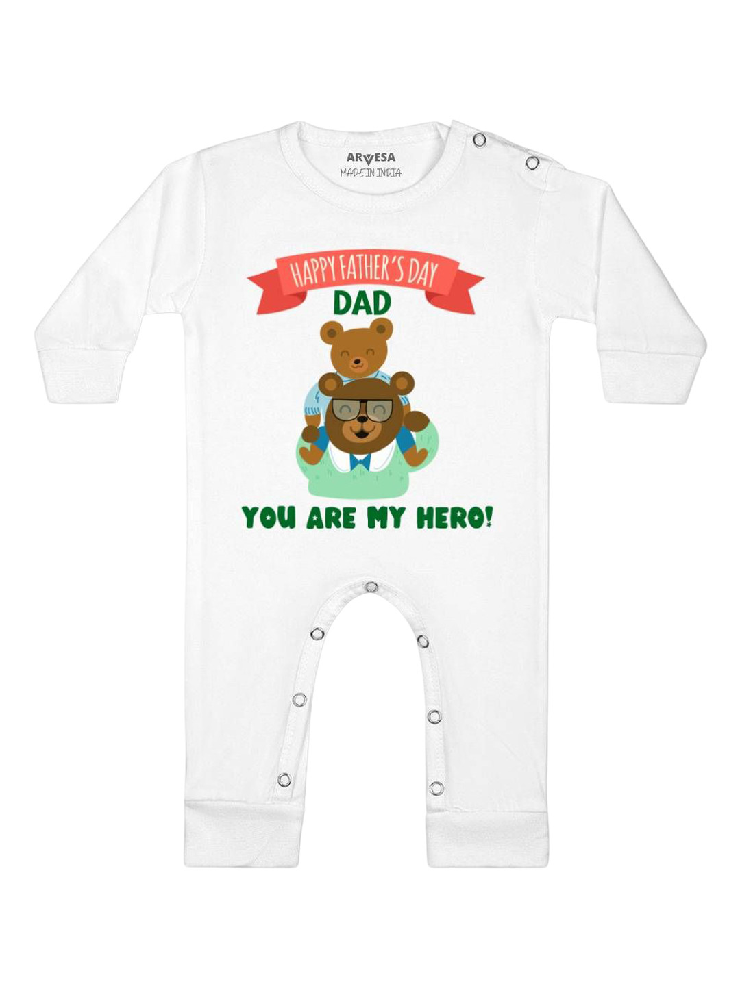 

Arvesa Happy Father Days Printed Baby Romper, White