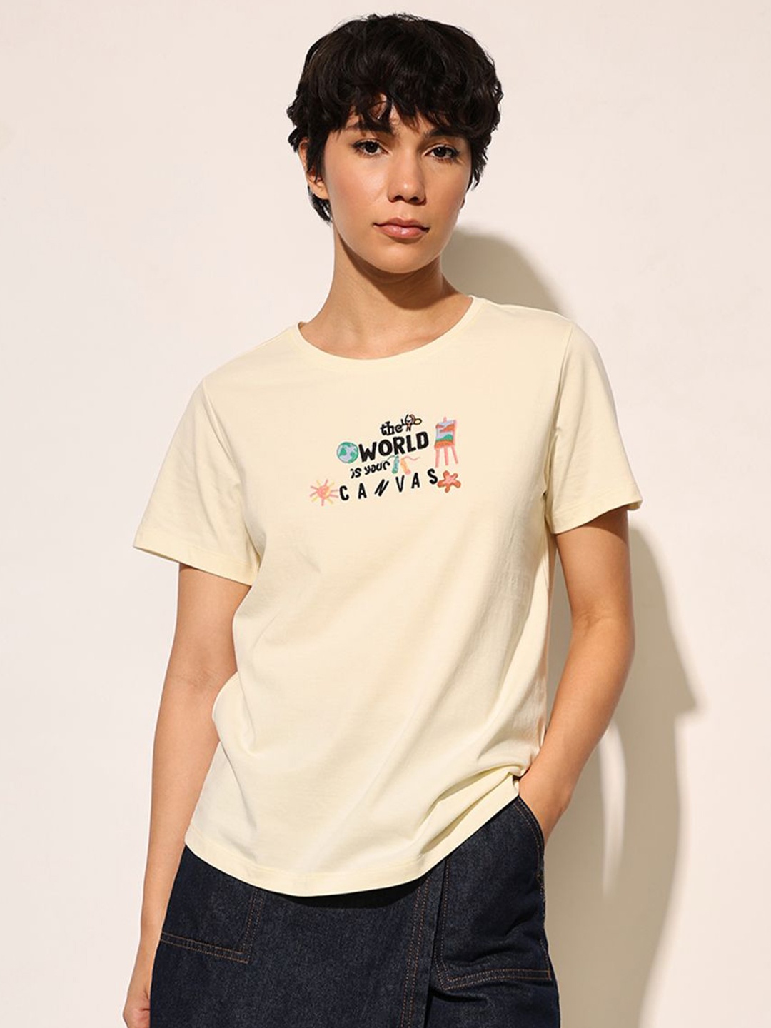 

ONLY Women Typography Printed T-shirt, Yellow