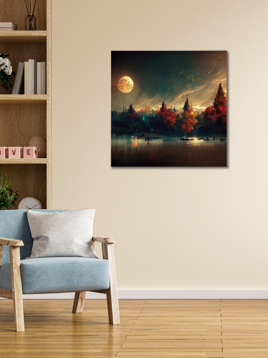 

CVANU Blue & Red Abstract Square Canvas Wall Art Painting