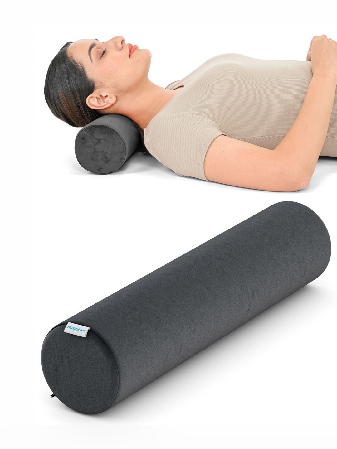 

HOSPIKART Grey Memory Foam Filled Faux Velvet Breathable Therapedic Pillow