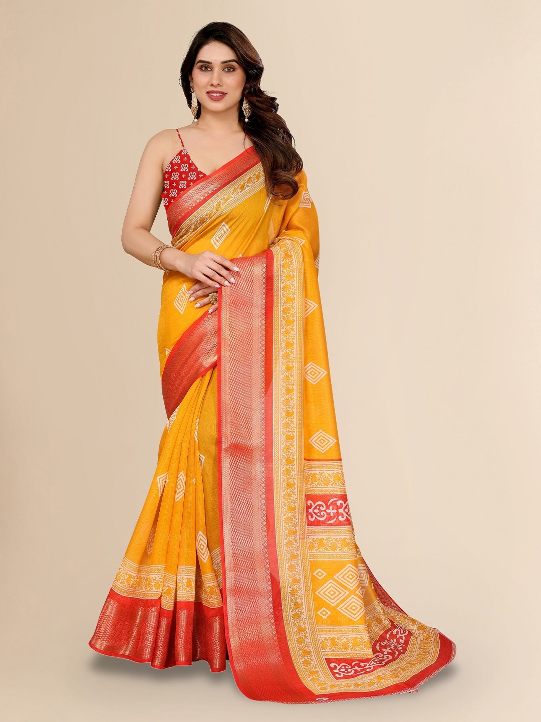 

Moda Rapido Zari Saree, Mustard