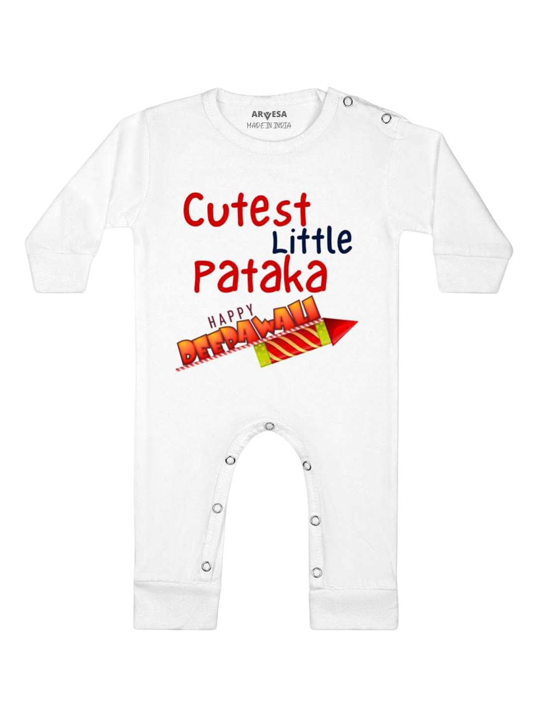 

Arvesa First Diwali Printed Baby Romper, White