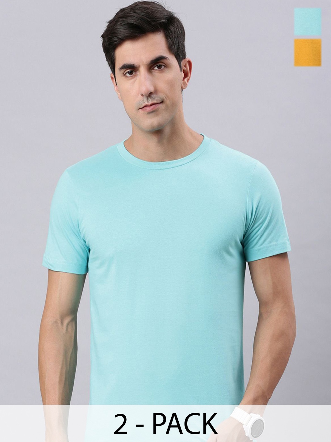 

Mast & Harbour Pack Of 2 Cotton Round Neck T-shirts, Sea green